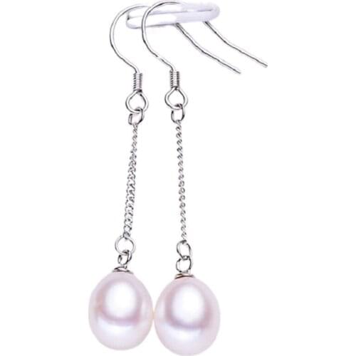 Tear drop earrings jewelry 925 sterling silver long earring for women gift 8-9mm AAAA natural freshwater pearl spez