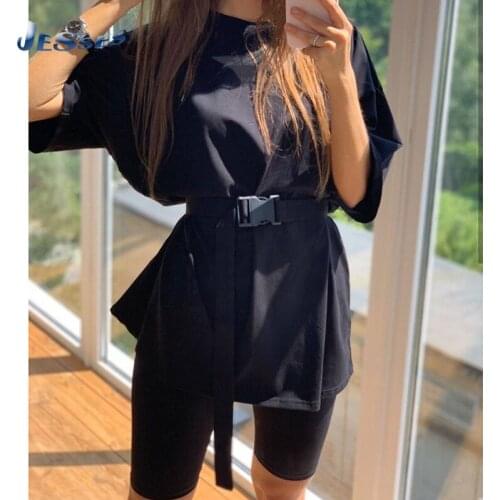 2021 Oversize Casual Cotton Tracksuit For Ladies Short Sleeve T-shirt+High Waist Shorts 2 Pieces Female Suit Sports Short Outfit