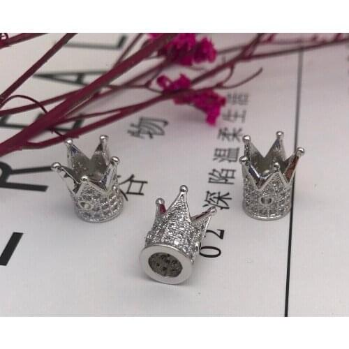 10Pcs AAA Fashion Crown Brass Micro Pave Clear Cubic Zirconia CZ Charm Metal Beads DIY Jewelry Bracelet for Man