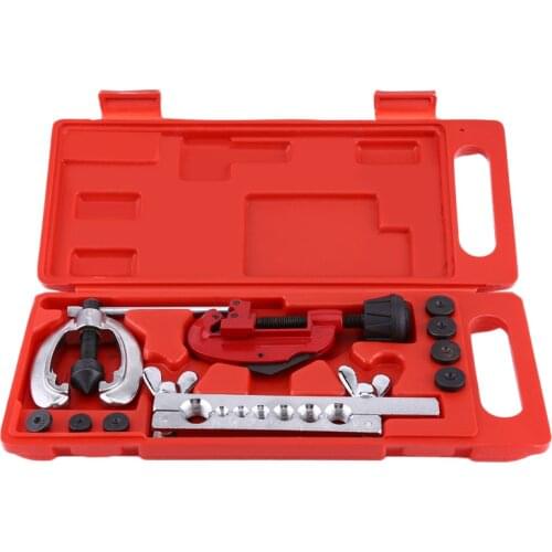 10pcs Pipe Flaring Kit Brake Fuel Tube Repair Flare Tool Set With Cutter Double Flare Dies Clamp Tube Cutter with Storage Case