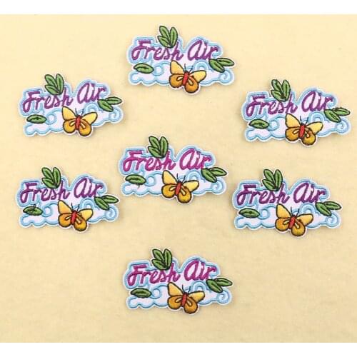 2PCS Butterfly Patches Fresh Air Iron on Letters Embroidery Applique for Clothing Sew on Fabric Badge Patch Shirt Jacket Sticker