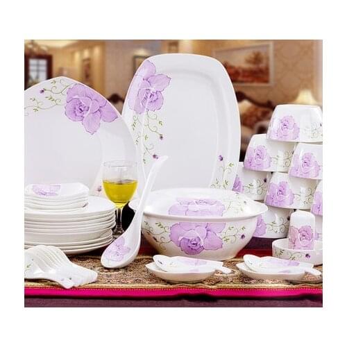 2021 Fashion Porcelain Tableware 56 Pieces Tableware Set Rice Bowl Plate Dish Set Tableware Utensils Household Rice Bowl Sets