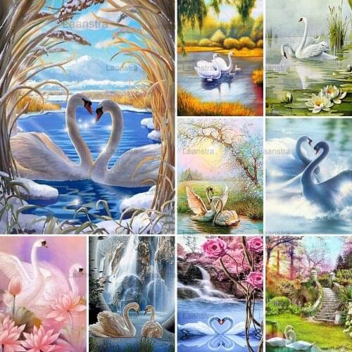 5D Diy Diamond Painting Swans Cross Stitch Kit Full Drill Square Embroidery Animals Mosaic Art Picture of Rhinestones Home Decor