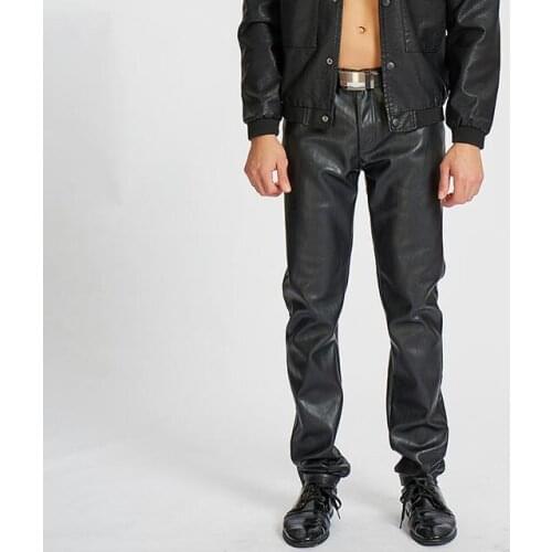 Plus velvet thickening faux leather pants mens motorcycle pu pants fashion winter trousers for men personality pantalon homme