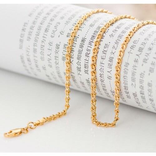 New design curb gold chain Never fading 18inch 3mm classic curb men women link chain 1 Gold Color GP filled weeding Necklace