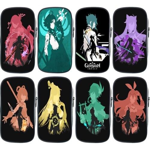 Boys Girls Genshin Impact Pencil Case Students Zhongli Diluc Venti Klee Keqing Qiqi Pencil Box Kids Anime Stationery Storage Bag
