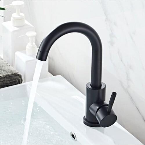 Black Kitchen Sink Faucet 304 Stainless Steel Single Handle Single Hole Hot and Cold Water Basin Mixer Tap for Bathroom Washroom