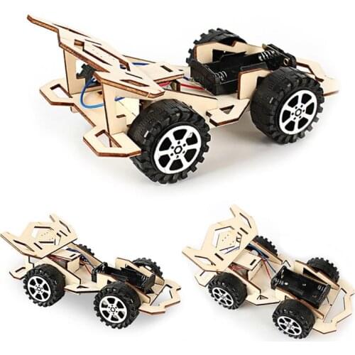 Children Development DIY Hand-assembled Racing Toy Phantom Electric Racing Car Physic Science Assembly Wooden Model Toy