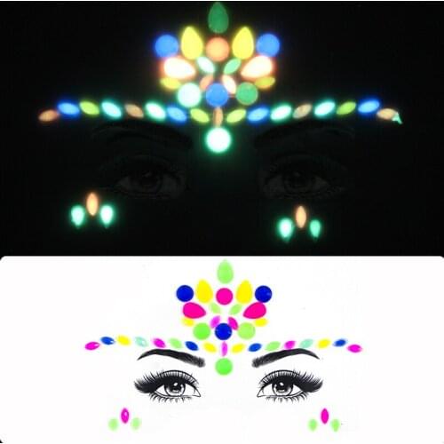 Face makeup rhinestones Fluorescent noctilucent acrylic drill 19 styles starry sky flower shape cat eyes glitter diamond LT003