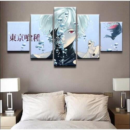 Canvas Wall Art Pictures Home Decor Boys Room Framework 5 Pieces Anime Tokyo Ghoul Paintings Prints White Hair Ken Kaneki Poster