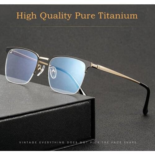 KatKani Retro Half Frame Ultra Light Business Pure Titanium Mens Myopia Hyperopia Optical Prescription Eyeglasses Frame 02-9007