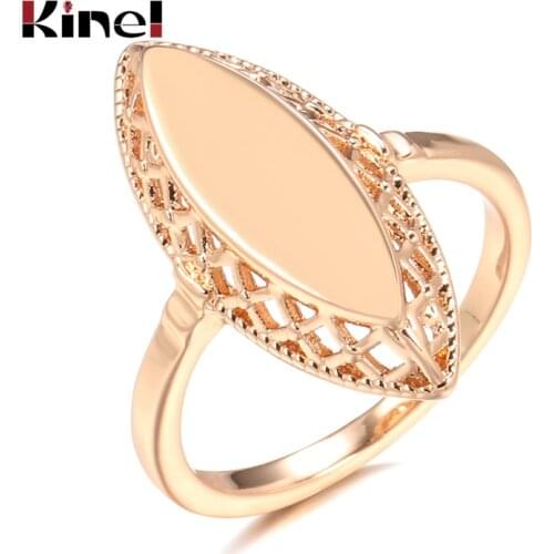 Kinel Hot Fashion Glossy Rings for Women 585 Rose Gold Simple Weaving Rhombus Rings Ethnic Bride Wedding Jewelry 2021 New