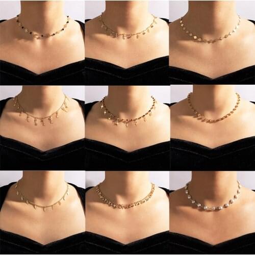 HuangTang Boho Little Leaf Star Choker Necklace for Women Colorful Crystal Tassel Short Necklace Charming Jewelry Party Collar