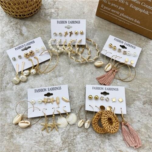 2020 Summer Pearl Shell Earrings Set For Women Girls,Big Dangle Drop Earring Brincos Female Fashion Jewelry Gifts
