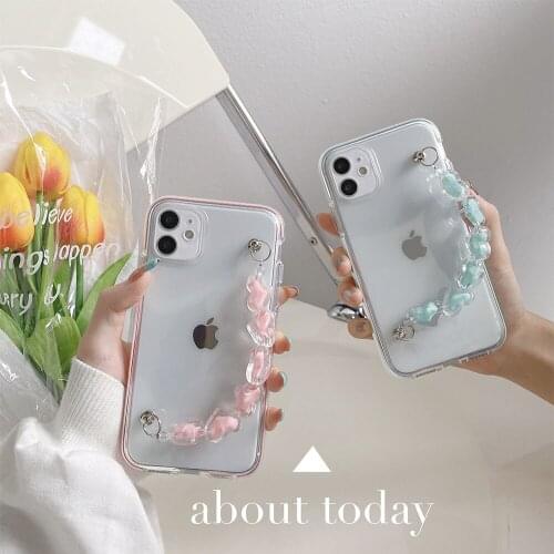 Korean Cute 3D Love Heart Bracelet Phone Case for iPhone 12 Mini 11 Pro X XR XS 7 8 Plus Transparent Soft Back Cover