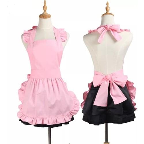 Lolita Anime Cosplay for Women Female White & Pink Housewife Maid Korean Bowknot Apron Cute Lady Halter Sexy French Maid