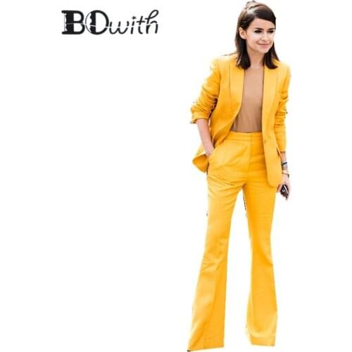 Custom Made Yellow 2 Piece Set (Jacket+Vest) Women Elegant Pants Suits Ladies Business Pant Suits Formal Office Suits