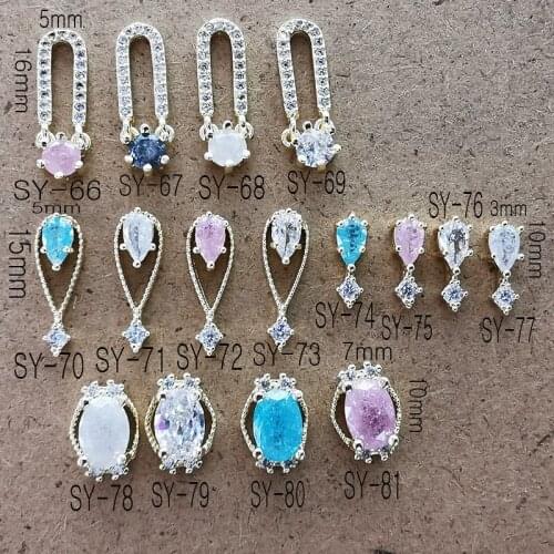 10pcs/Pack Luxury Glitter Colorful Zircon Rhinestone Rectangle Drop Oval Pendant Metal Nail Art Parts DIY Accessories Charms