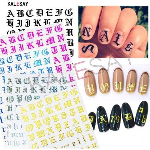 Fashion Old English Font Design Nail Stickers Manicure 3D Nail Art Decal Back Glue Stickers for Nails Decal Decoration 12 Colors