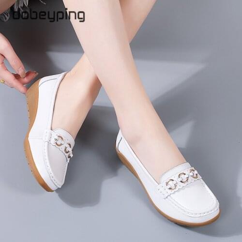 Dobeyping Spring Autumn Womens Loafers Genuine Leather Woman Wedge Shoe Moccasins Slip On Female Flats Soft Ladies Shoes 35-44
