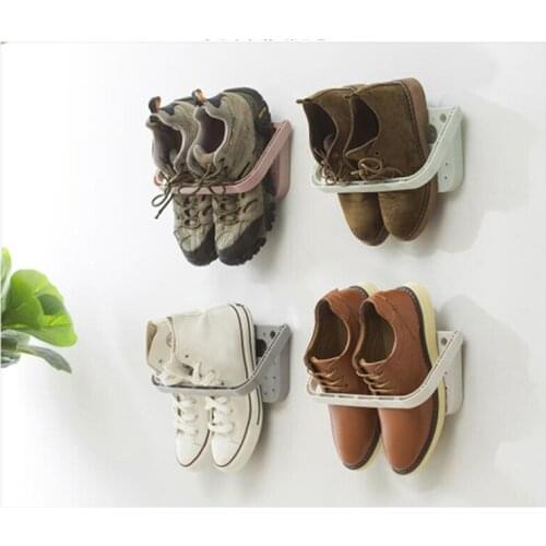 Wall Mounted Rack Space Saving Adhesive Punch Free Storage Holder Shoe Shelf Display Practical Hanging Home Cabinet Foldable