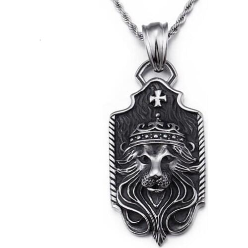 Stainless Steel Punk Rock Vintage Animal Tiger Pendant Necklace Shield King of the Forest Necklaces Jewelry Gift For Him