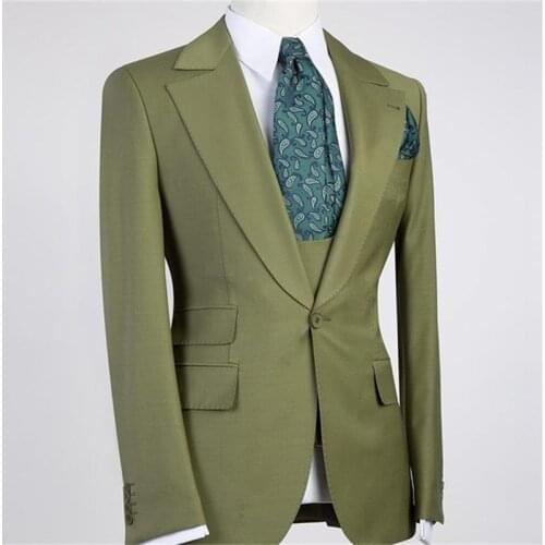 Latest Design Green Peal Lapel With One Button Suits 3 Pieces Costum Homme Groom Wedding Terno Masculino Slim Fit Blazer Men