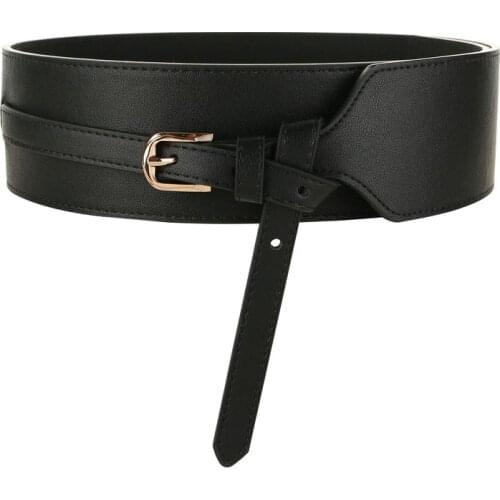 Girl Simple Luxury Fashion PU Leather 2019 New Needle Buckle Wide Girdle Waist Black Red Dress Coat Decorative Belts for Women