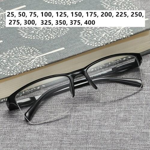Men Women Black Resin Reading Glasses 1.75 Half Frame Portable Ultralight Magnifying Presbyopic Hyperopia Glasses Square 1.5 2.0
