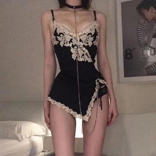 Sexy black lace pajamas suspender skirt short