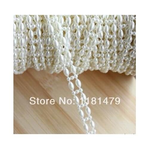 5 meter 9mm plastic flat back Oval pearl chain white cabochon beaded trims sewing appliques embellishment diy projects craft kit