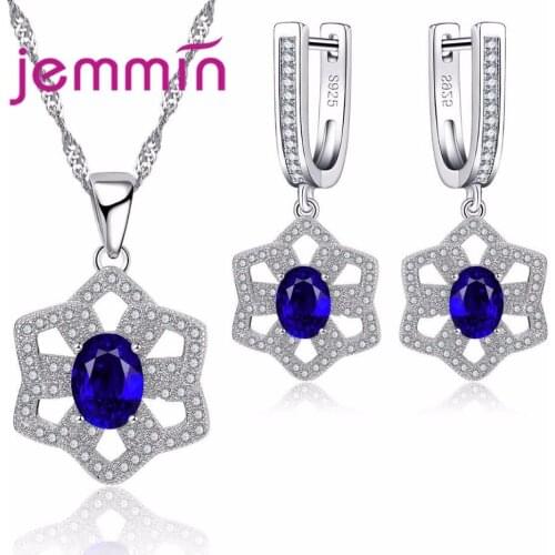 Christmas Gift 925 Sterling Silver Jewelry Sets For Women Dark Blue Stones White CZ Pave Earring Necklace Pendant Jewelry