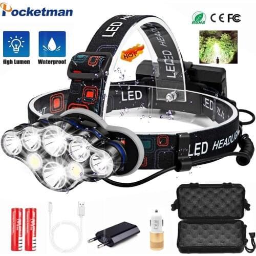 80000LM Bright Led headlamp USB Rechargeable Head Lamp 7 LED Headlight 8 Modes Tactical Outdoor Flashlight Waterproof Head Torch
