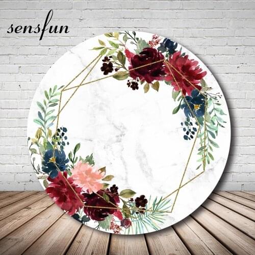 Sensfun Wedding Birthday Party Round Backdrops Flowers Marble Golden Glitter Geometric Lines Circle Photography Backgrounds