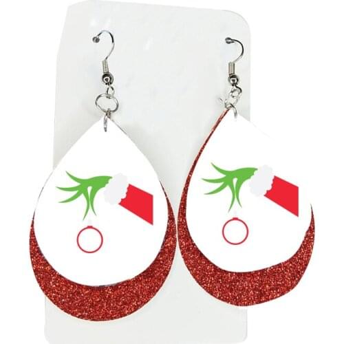 The Knight Before Christmas Grinch Bundle Earrings Faux Leather Two Layers Glitter Thanks Giving Gift Double Print