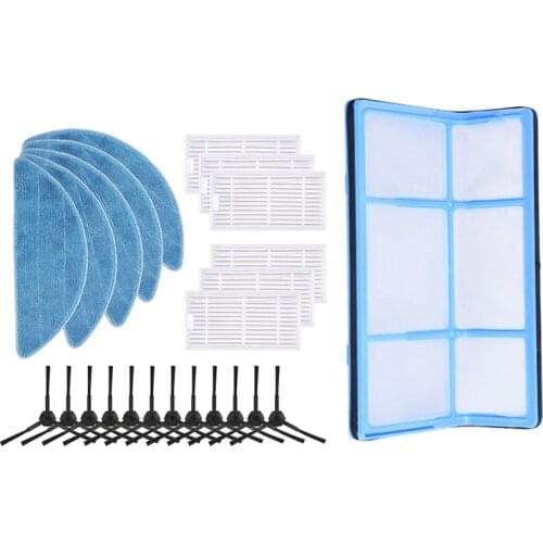 Compatible ILIFE V3S V3S Pro V3 V5 V5S V5S Pro (12 Side Brush + 6 Hepa Filter + 5 Mop Cloth) & Primary Dust Hepa Filter