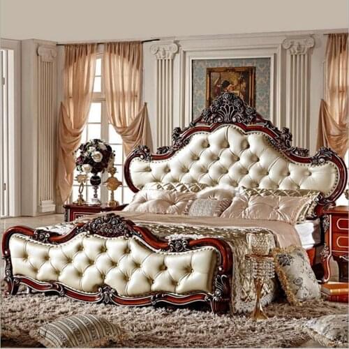 Modern european solid wood bed Fashion Carved 1.8 m bed french bedroom furniture 6591