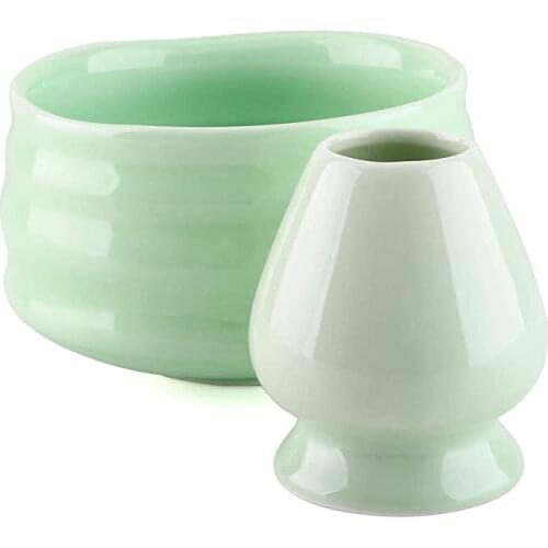 Modern Ceramic Light Green Matcha Bowl Cup Green Tea Chawan for Japanese Whisking Ceremony Shiny Kiln Changing