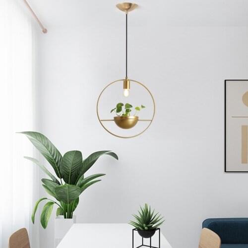 Modern Gold Ring Pendant Lights DIY Plant Skygarden Led Hanging Lamp Dining Room Bedroom Light Fixtures Kitchen Bar Home Decor