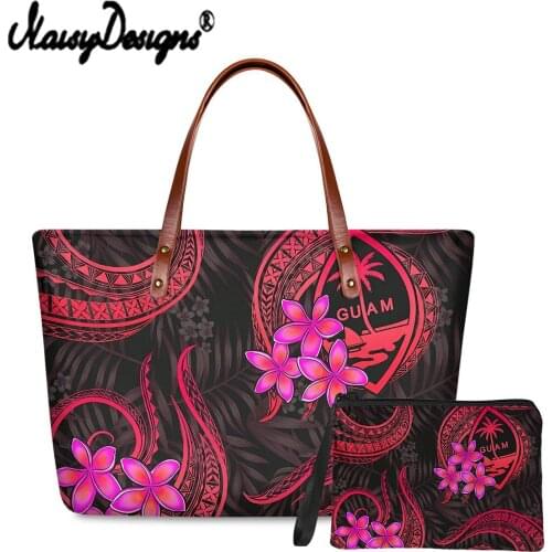 Noisydesigns Brand Design Women Shoulder Bag And Purse 2pcs Set Polynesian Guam Printing Ladies Party Flower Totes Handbags