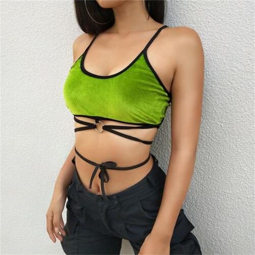 Crop-Top Women Sexy Bandage Sleeveless Female Tanks Top Dancing Halter Vest Streetwear Camisole Summer 2021 Slim Corset Top