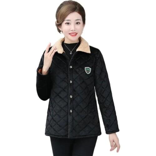 Thicken Plus Velvet Womens Cotton-Padded Jacket Winter New Style Cotton Home Clothes Slim External Wear Keep Warm Mother Dress