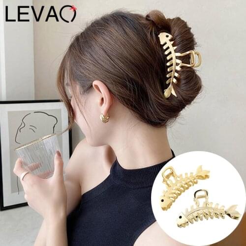 Levao Alloy Fish Bones Hair Clip For Women Gold Color Hair Claws New Hair Grips Washing Tool For Girls Hair Accessories