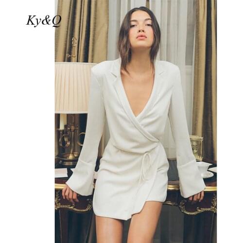 Runway 2021 Early Fall Suit Collar Dress Women Gentle Elegant Sexy New Design Solid Color Lapel Bandage Long Sleeves Dresses