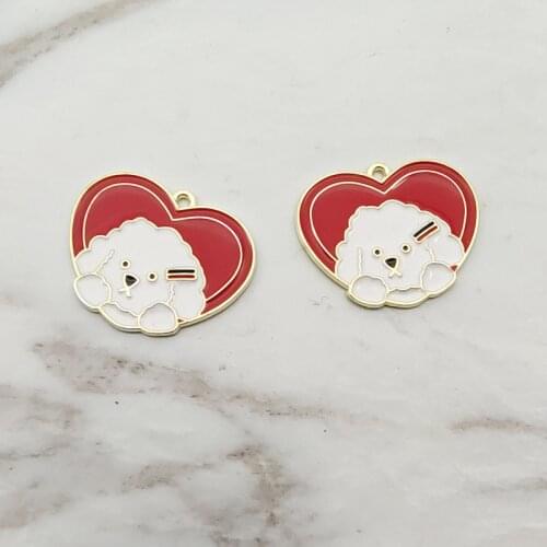 10 Enamel Dog Charm Pendant in Bulk Heart Flower Shape Metal Findings 23x20mm Animal Kids Jewellery Making Pet Charms #KL30DJ3R5