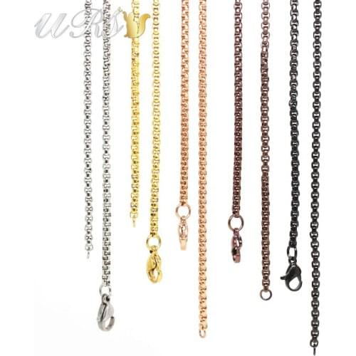 10PCS/Lot 24''(60cm) 316L Stainless Steel 2.5mm Square Rolo Chain Floating Locket Chain Floating Charm Locket Necklace Wholesale
