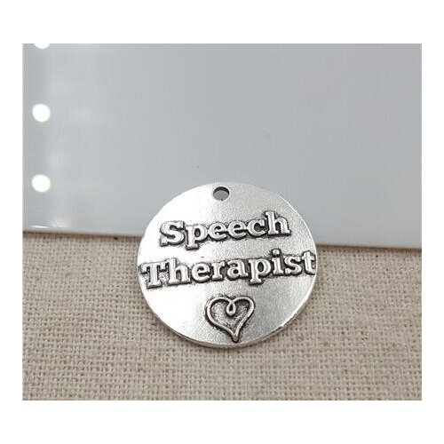 High Quality 20 Pieces/Lot Diameter 25mm Letter Embossed Speech Therapist Medical Charm Message Round Metal Charm Pendant