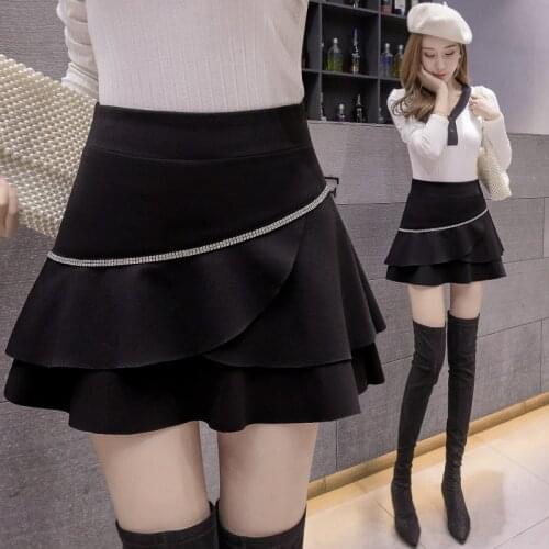 2020 autumn and winter new Korean version of the lotus leaf high waist thin and versatile cake skirt DQ1190