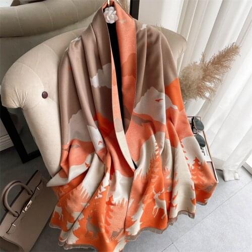 2021 Warm Thick Cashmere Scarf Women Print Doubel-sided Blanket Shawl And Wraps Tessel Bufanda Female Pashmina 180*65cm Echarpe