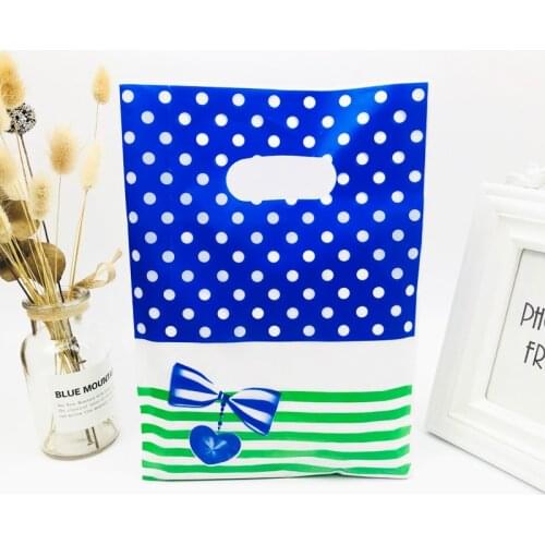 50PCS 20x30cm Blue Dots Bow Green Stripes Portable Gift Shopping Bags Cosmetic Bags Clothing Bags